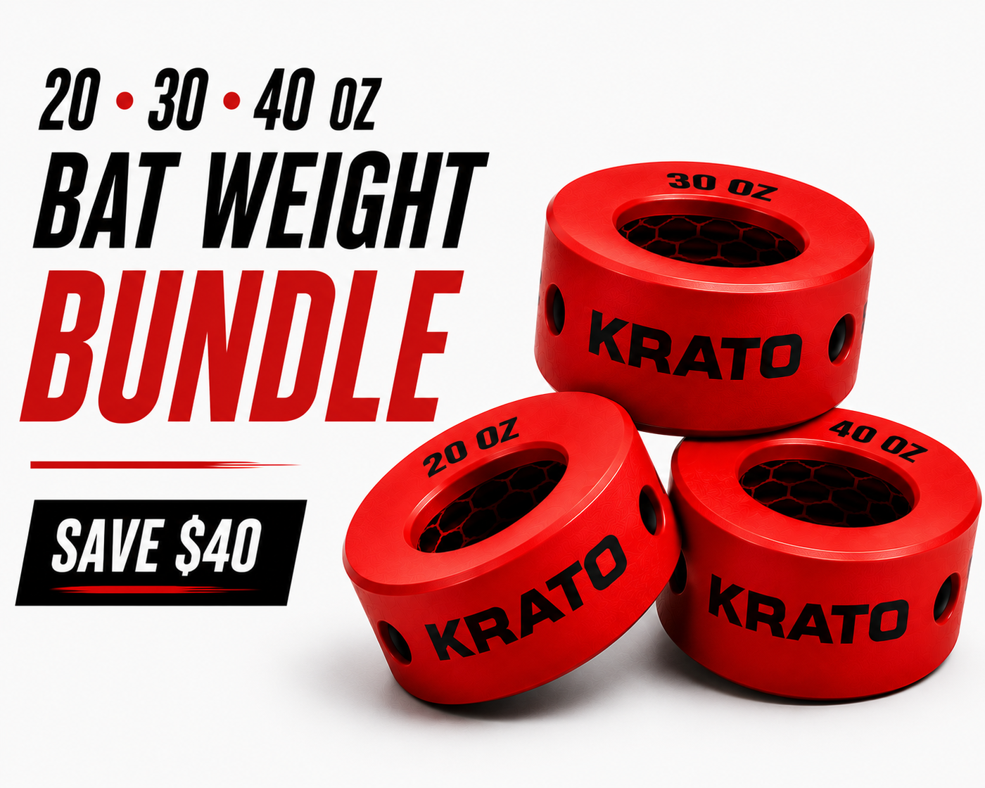Bat Weight Bundle (20oz, 30oz, 40oz)  Save $40 baseball and softball bat weight training aid